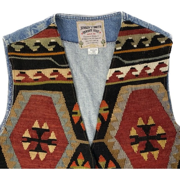 Vintage Jensen & Smith Sz XL Denim Tapestry Vest - Picture 2 of 9